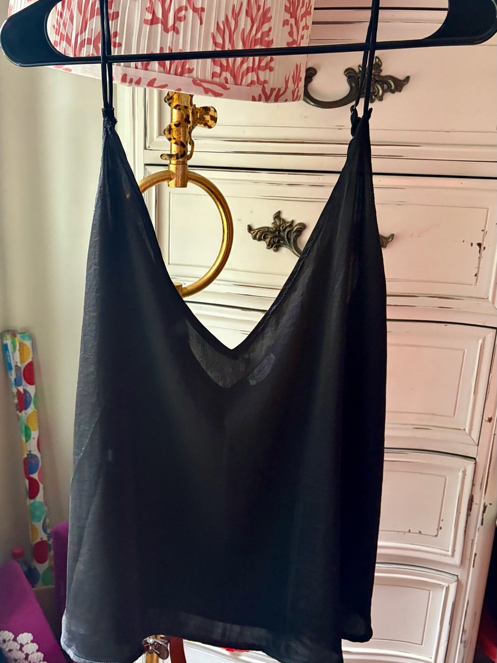 Free People Intimately Sheer Black V-Neck Slip Camisole with Adjustable Straps.